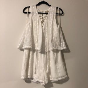 White Romper with Tie-Up Front